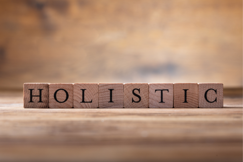 Houten blokken met het woord Holistic – symbool voor holistische psychologie