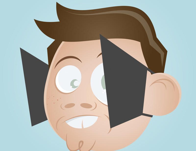 Illustratie van mens met oogkleppen – beeld voor het bewust negeren of niet willen zien van relatieproblemen.