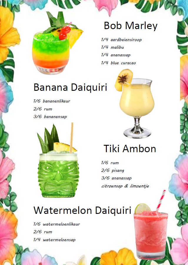Cocktailkaart met tropische drankjes voor een Hawaii feestje